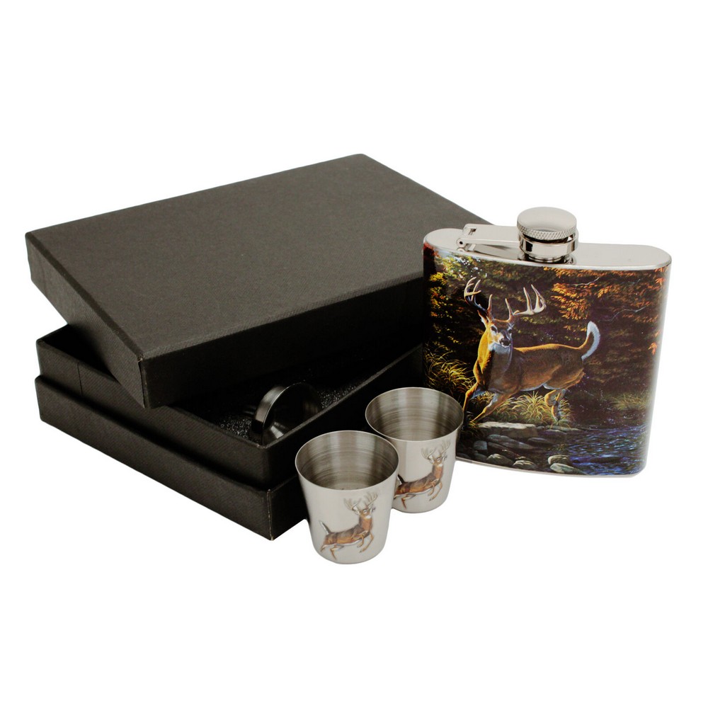 River's Edge Products Deer Flask Gift Set With Two Shot Glasses - 988-img-0