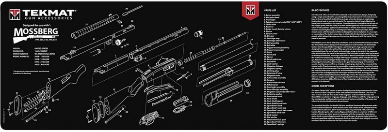 TekMat Armorers Bench Cleaning Mat 12"x36" Mossberg 500 Shotgun - 36-MOSS-img-0